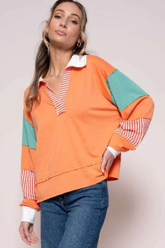 Final Clearance Color Block Top with Striped Panel