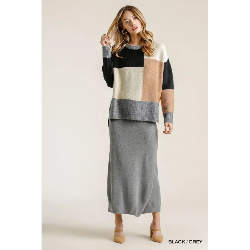 Low Prices Colorblock Contrasted Cotton Fabric On Back Top With Side Slits And High Low Hem