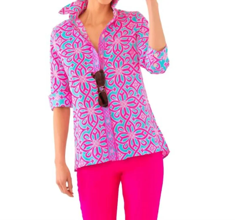 Year-End Clearance Comfy Cozy Shirt - Piazza In Turq/pink