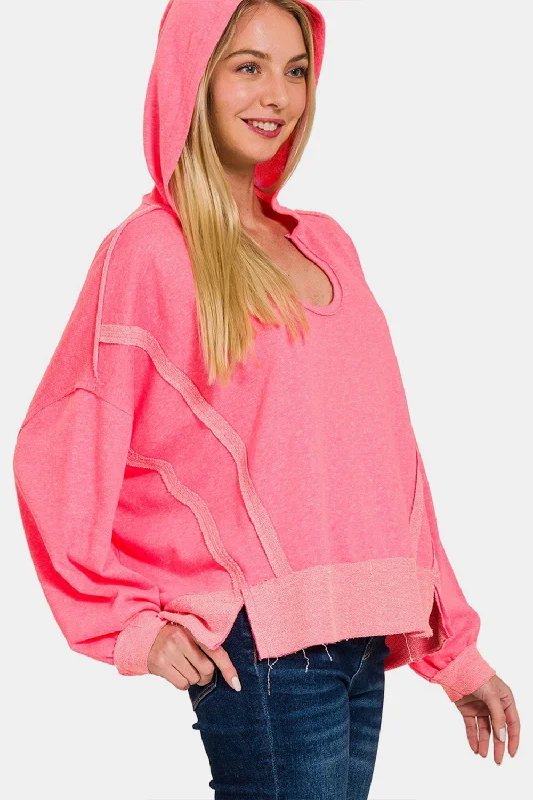Factory Direct Sale Contrast Trim Slit Hoodie