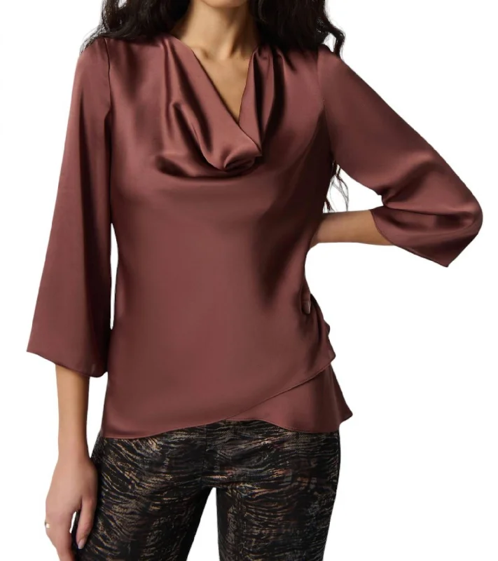 Savings Galore Cowl Neck Pullover Top In Toffee