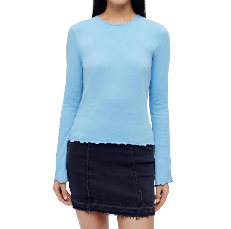 Midnight Sale Crinkle Bell Long Sleeve Tee Top In Carolina Blue