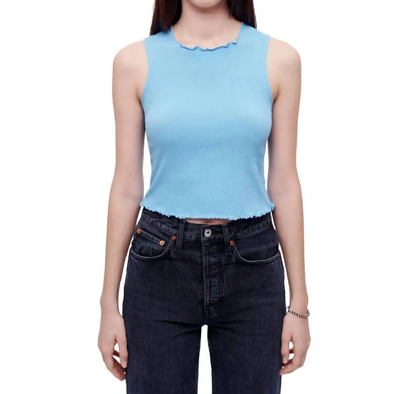 New Markdowns Crinkle Highneck Tank Top In Carolina Blue