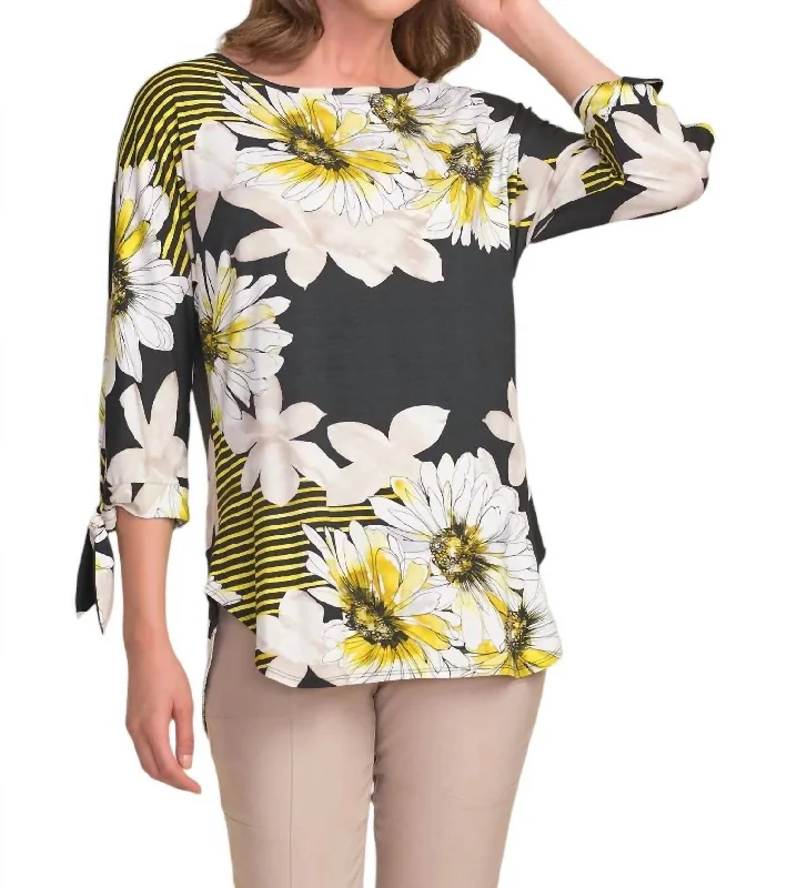 Limited Quantity Daisy Print Top In Black/multi