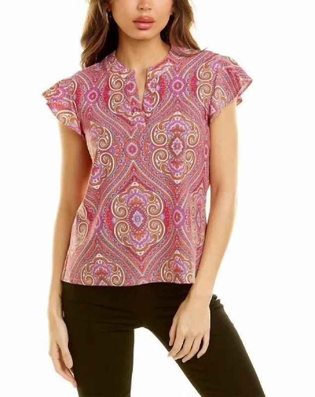 Steals and Deals Dani Top In Paisley Medallion Hot Pink