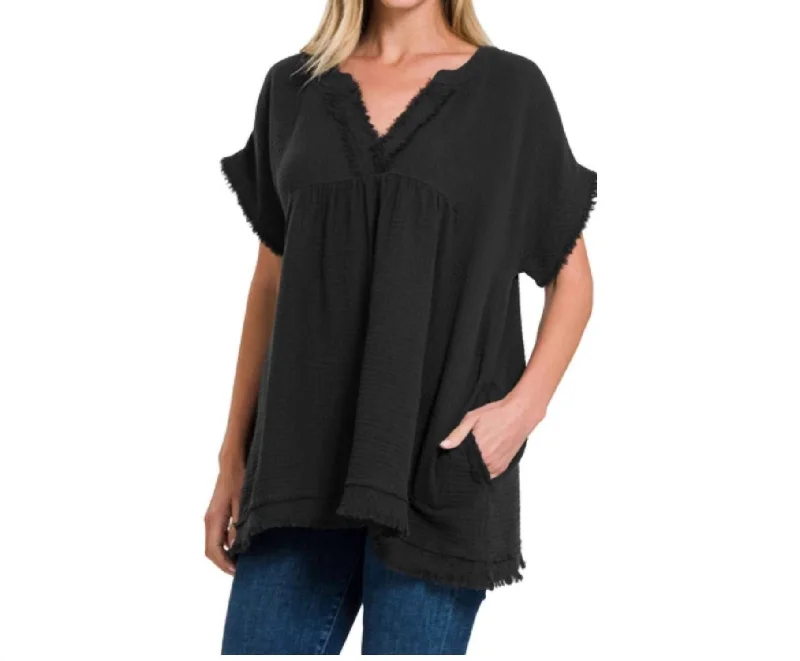 Weekend Flash Sale Danica Cotton Gauze Top In Black