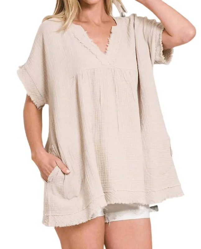 Year-End Clearance Danica Cotton Gauze Top In Sand