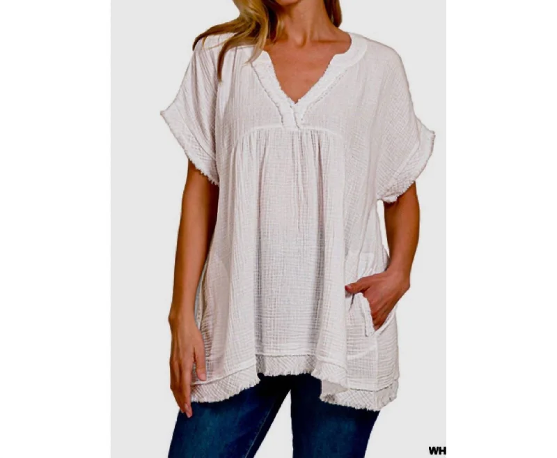Doorbuster Deal Danica Cotton Gauze Top In White