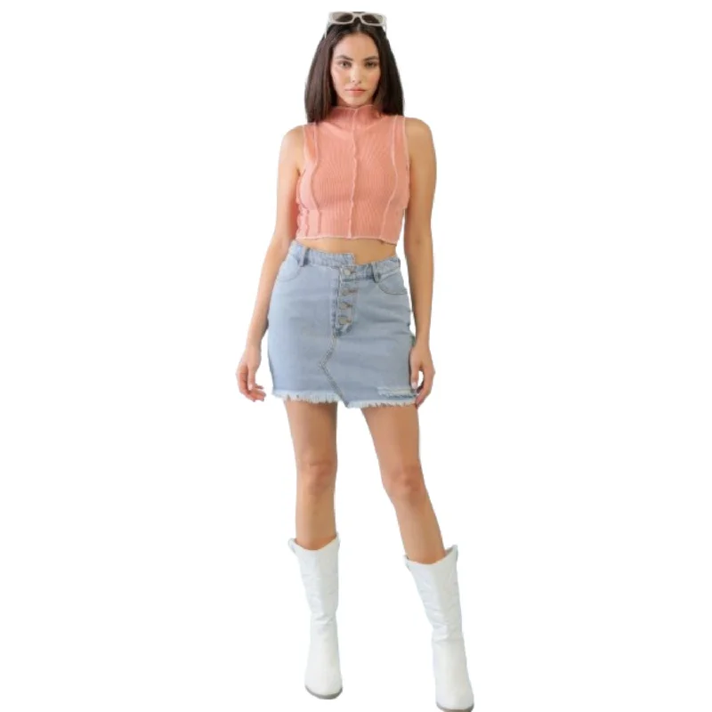 Crazy Deals Dark Peach Ribbed Inside-out Sleeveless Mock Neck Crop Top