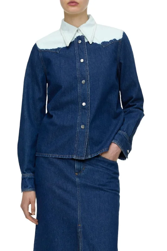 Amazing Deals Denim Blouse In Mid Blue