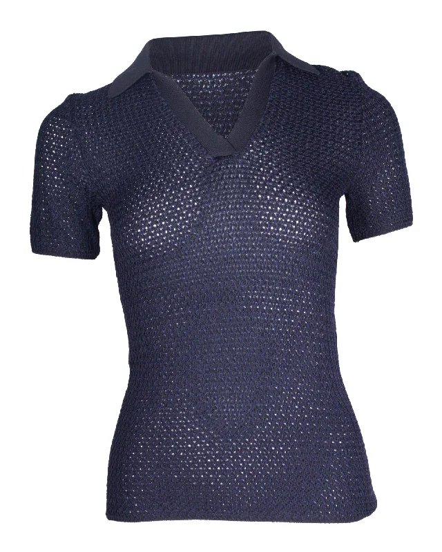 New Arrival Dion Lee Basket-Weave Polo Shirt in Navy Blue Viscose