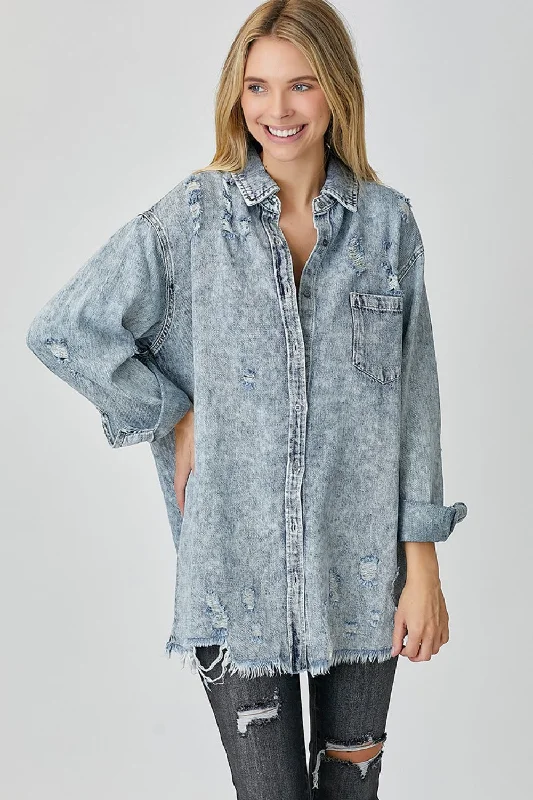 Special Buy Distressed Raw Hem Denim Shirt