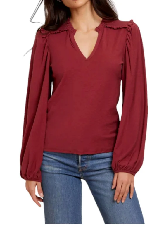 Weekend Special Dolly Long Sleeve Smocked V Neck Top In Curtain Call