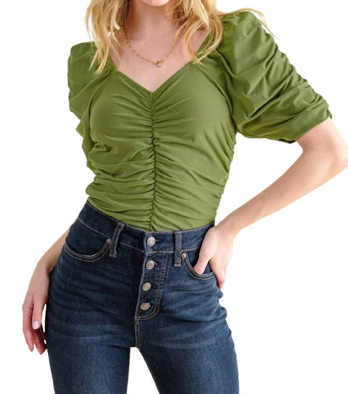 Clearance Sale Dollywood Ruched Detailed Jersey Bodysuit In Green