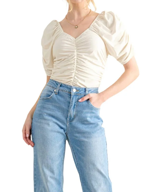 Stock Clearance Dollywood Ruched Detailed Jersey Bodysuit In Ivory
