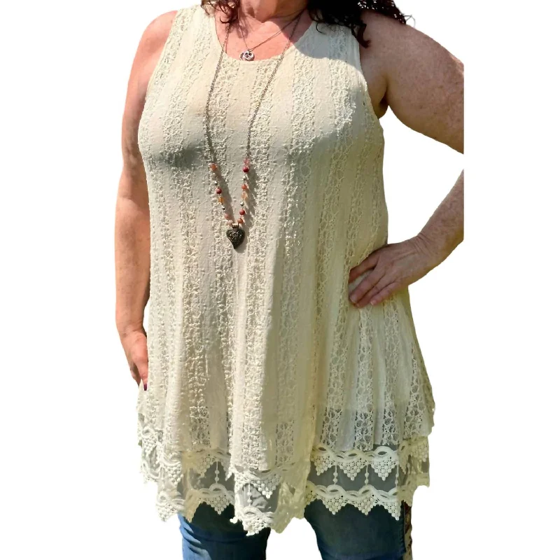 Overstock Sale Dorian Lace Tunic Top In Cream
