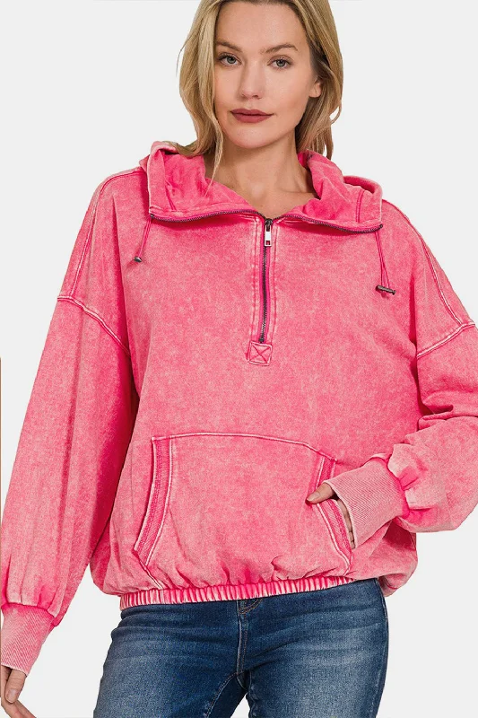 Value Deals Drawstring Half Zip Dropped Shoulder Hoodie