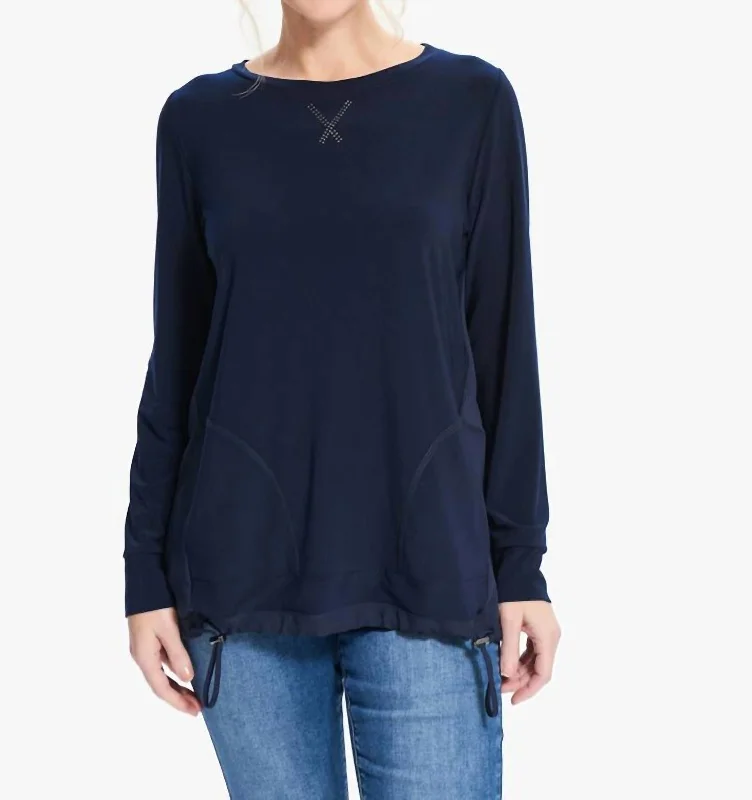 Can't Miss Drawstring Waist Top In Midnight Blue