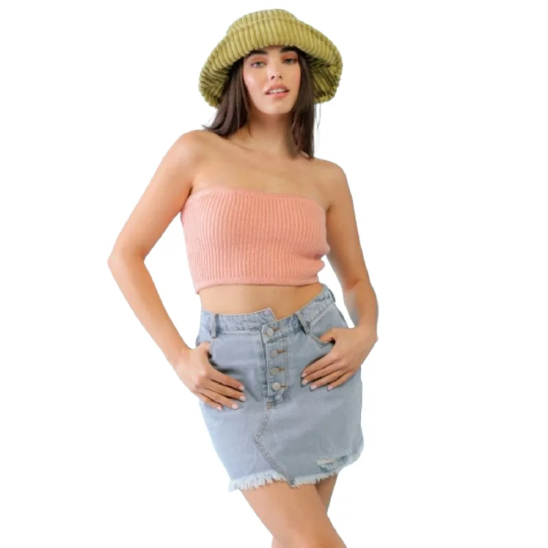 Crazy Deals Dusty Peach Knit Strapless Crop Top