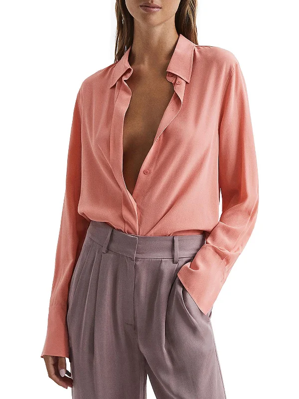 Price Fest Eden Womens Collar Long Sleeve Button-Down Top