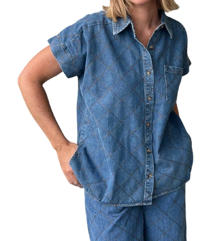 Major Savings Elevated Quilted Button Down Top In Denim