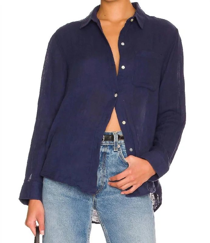 Don't Wait Ellis Cotton Gauze Button Down Shirt In Indigo