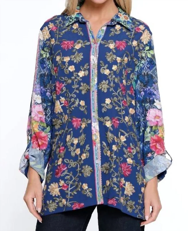 Today's Special Embroidered Tunic Top In Navy