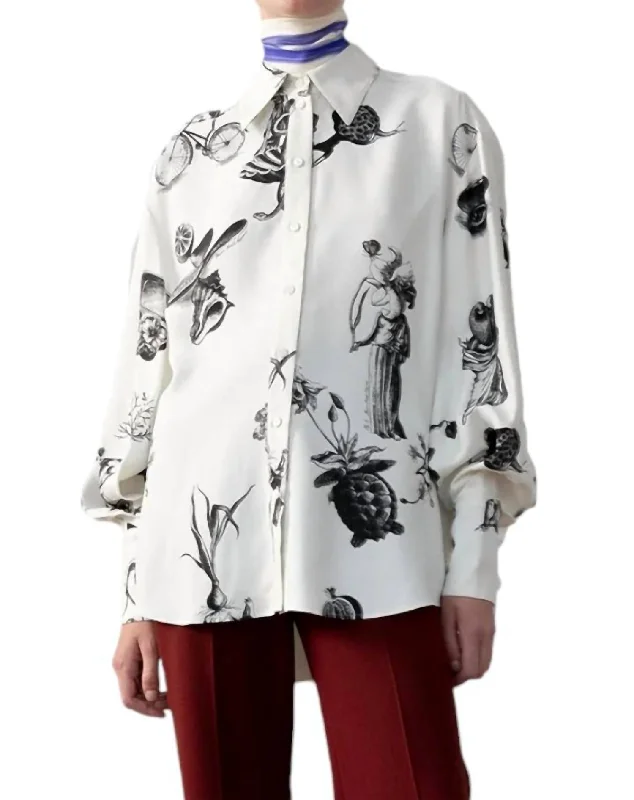 Best Deals Encyclopedia Print Blouse In White/ Black