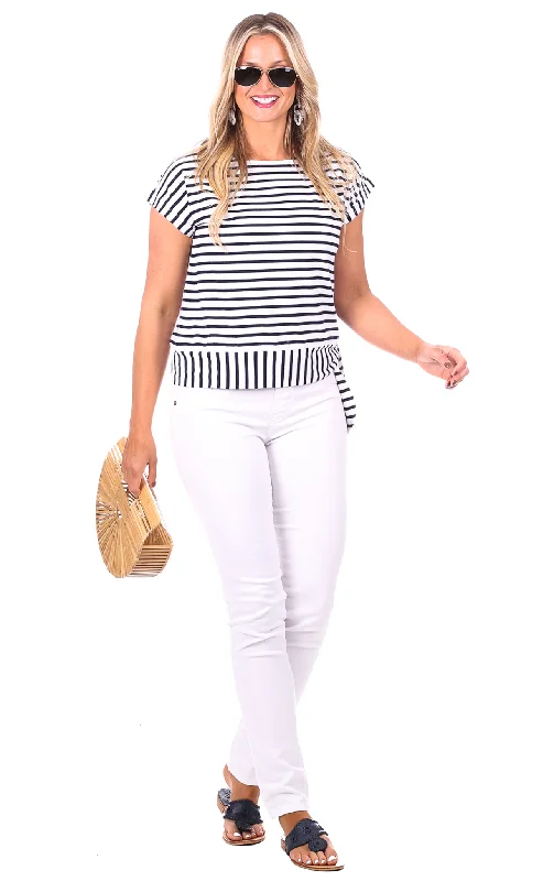 Price Rollback Estelle Tee in White & Navy Stripe