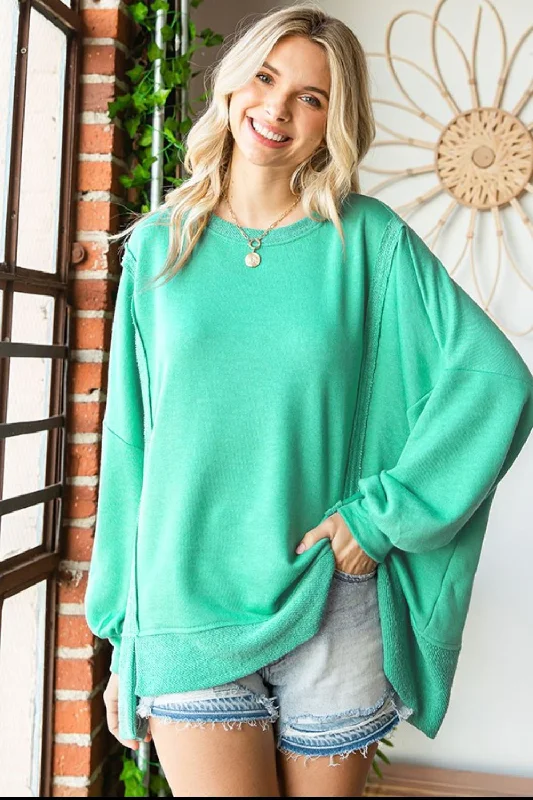 Great Deals Exposed Seam Round Neck Dropped Shoulder Blouse
