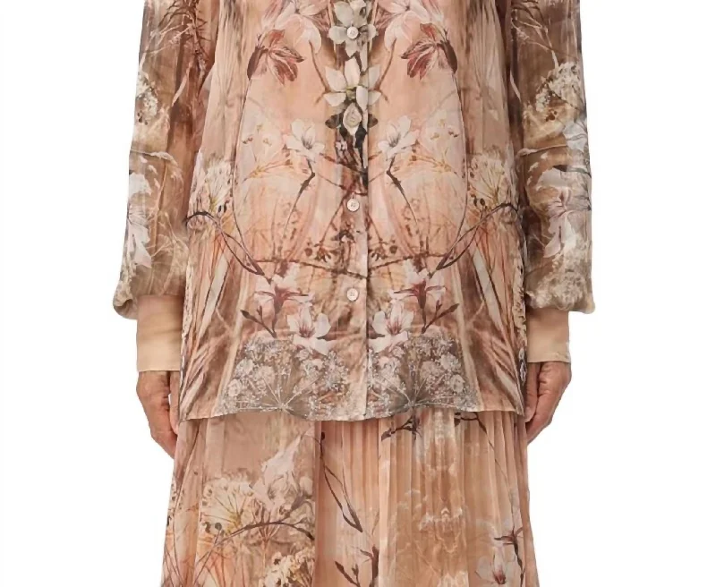 Discount Deals Fantasy Print Button Blouse In Pink