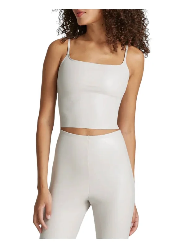 Customer Appreciation Sale Faux Leather Cami Crop Top In Porcelain