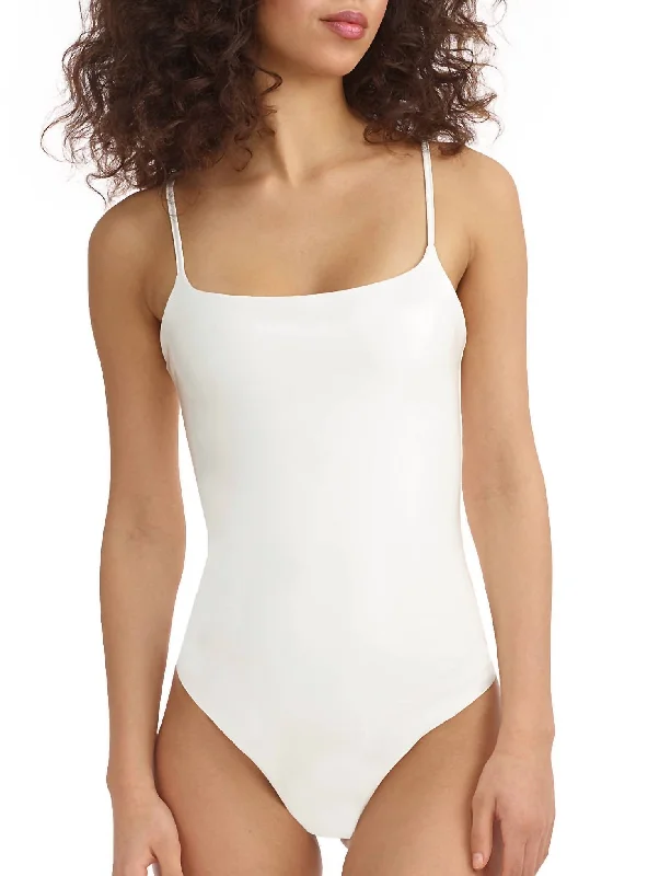 Year-End Clearance Faux Patent Leather Cami Bodysuit In White