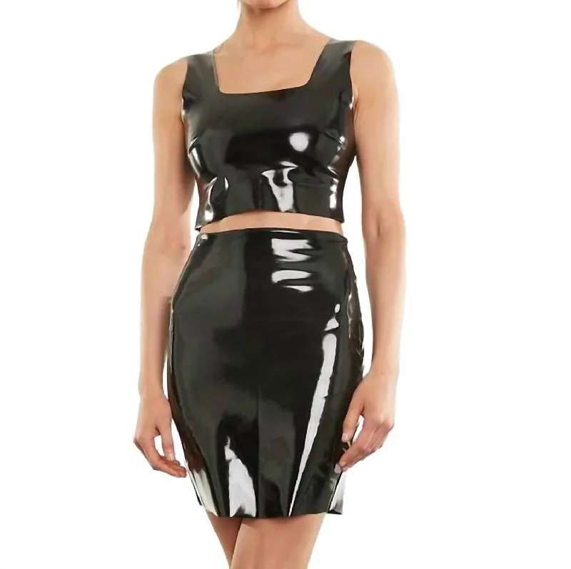 YEAR-End Sale Faux Patent Leather Crop Top In Black