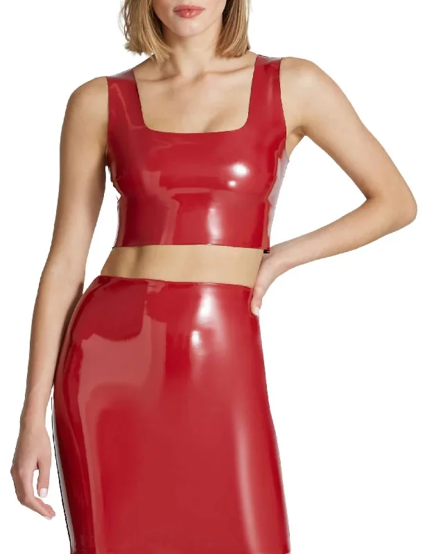 Limited Time Faux Patent Leather Crop Top In Lava