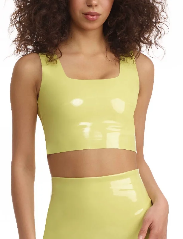 Fantastic Offers Faux Patent Leather Crop Top In Limeade