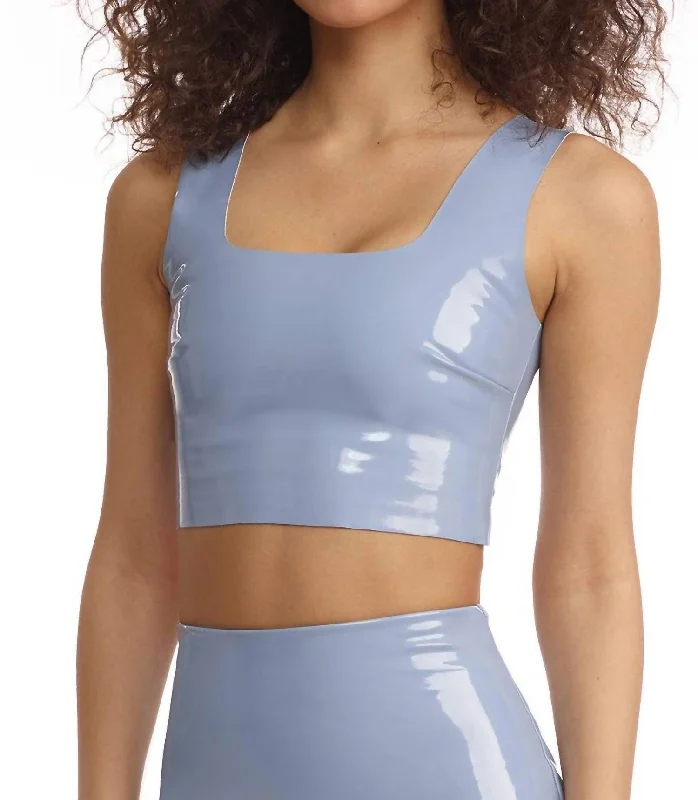 Blowout Deals Faux Patent Leather Crop Top In Vintage Blue