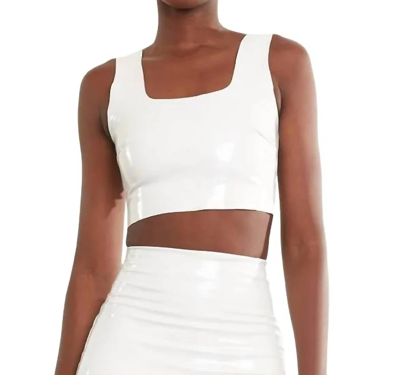 Stock Clearance Faux Patent Leather Crop Top In White