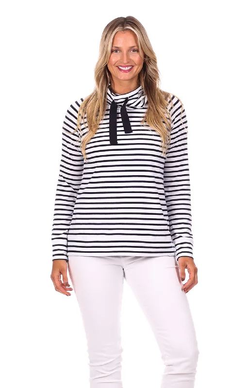 Overstock Finley Funnel Neck in White & Navy Stripe