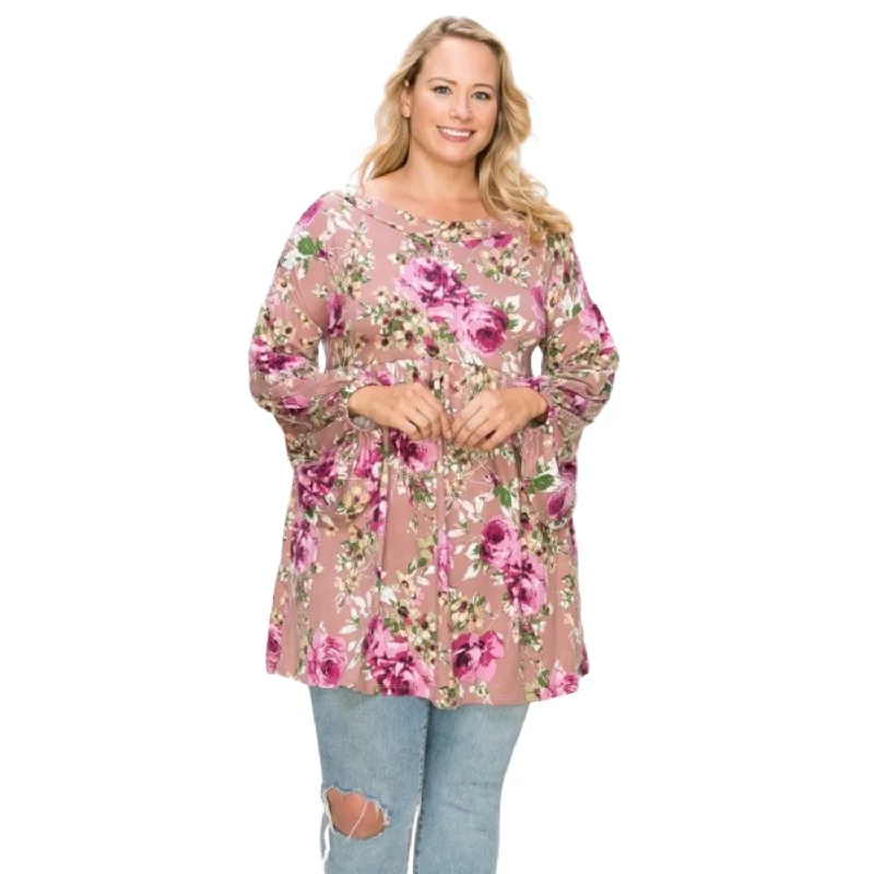 Mega Deal Floral, Bubble Sleeve Tunic Top