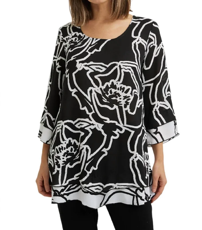 Best Bargains Floral Casual Pullover Top In Black/vanilla
