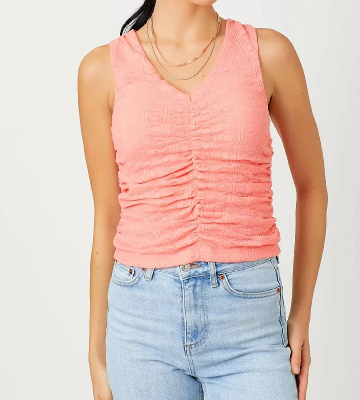 Today’s Deal Floral Ruched Tank Top In Coral