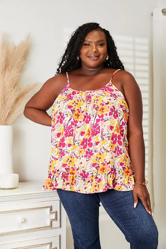 Savings Spectacular Floral Scoop Neck Ruffle Hem Cami