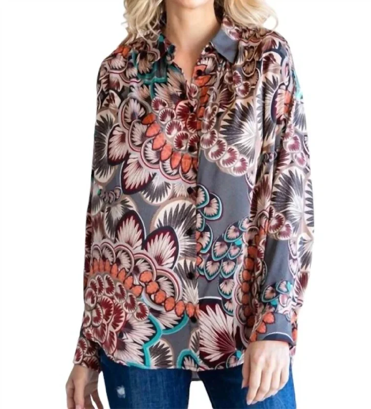 Warehouse Sale Frankie Floral Blouse In Grey Multi