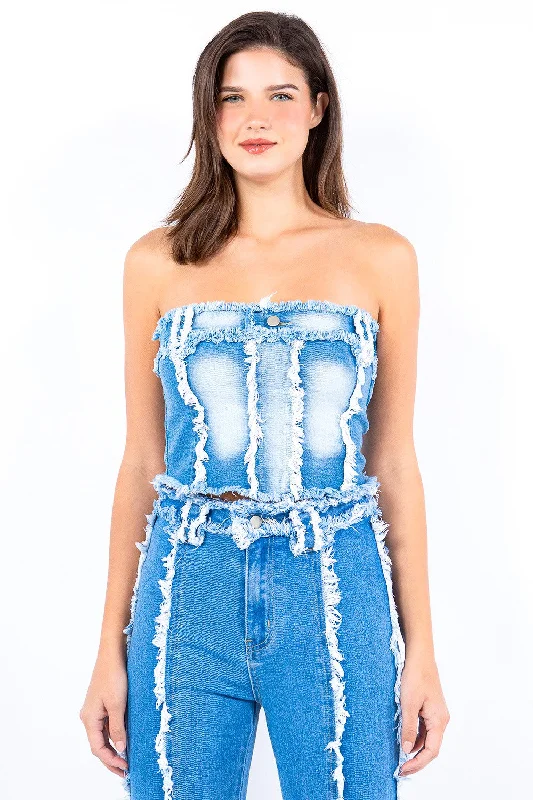 Steals and Deals Frayed Edge Denim Corset Top