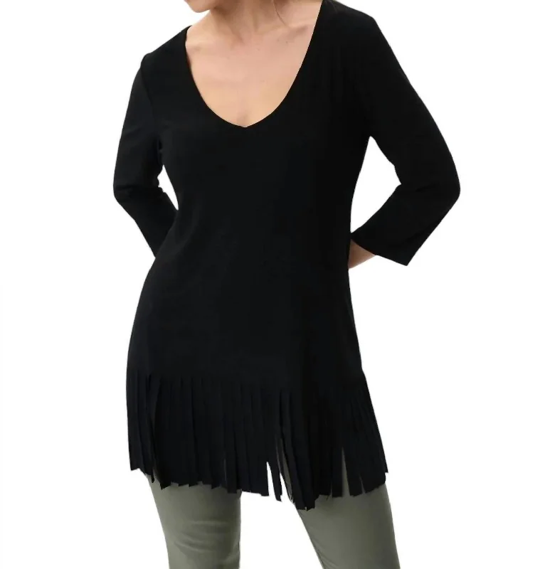 Price Cut Frayed Hem Tunic In Black