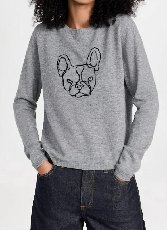 Last Chance Frenchie Dog Cashmere Top In Charcoal
