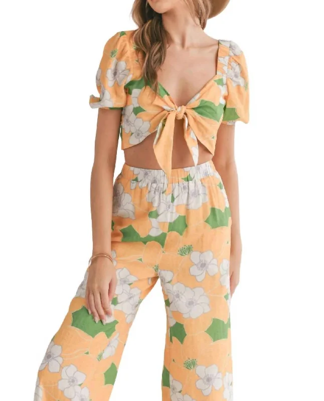 Special Price Front Tie Crop Top In Desert Flower