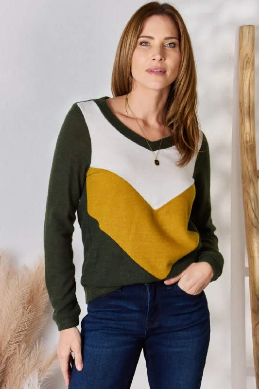 Bargain Prices Full Size Colorblock V-Neck Blouse