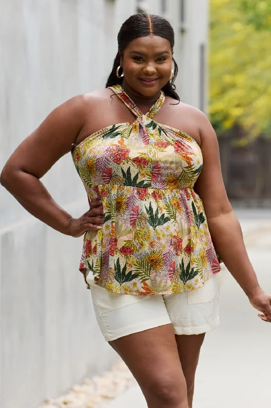 Now or Never Full Size Floral Halter Top in Green